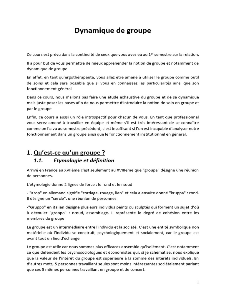 Comprendre la dynamique de groupe en ergothérapie | PDF | Psychologie ...