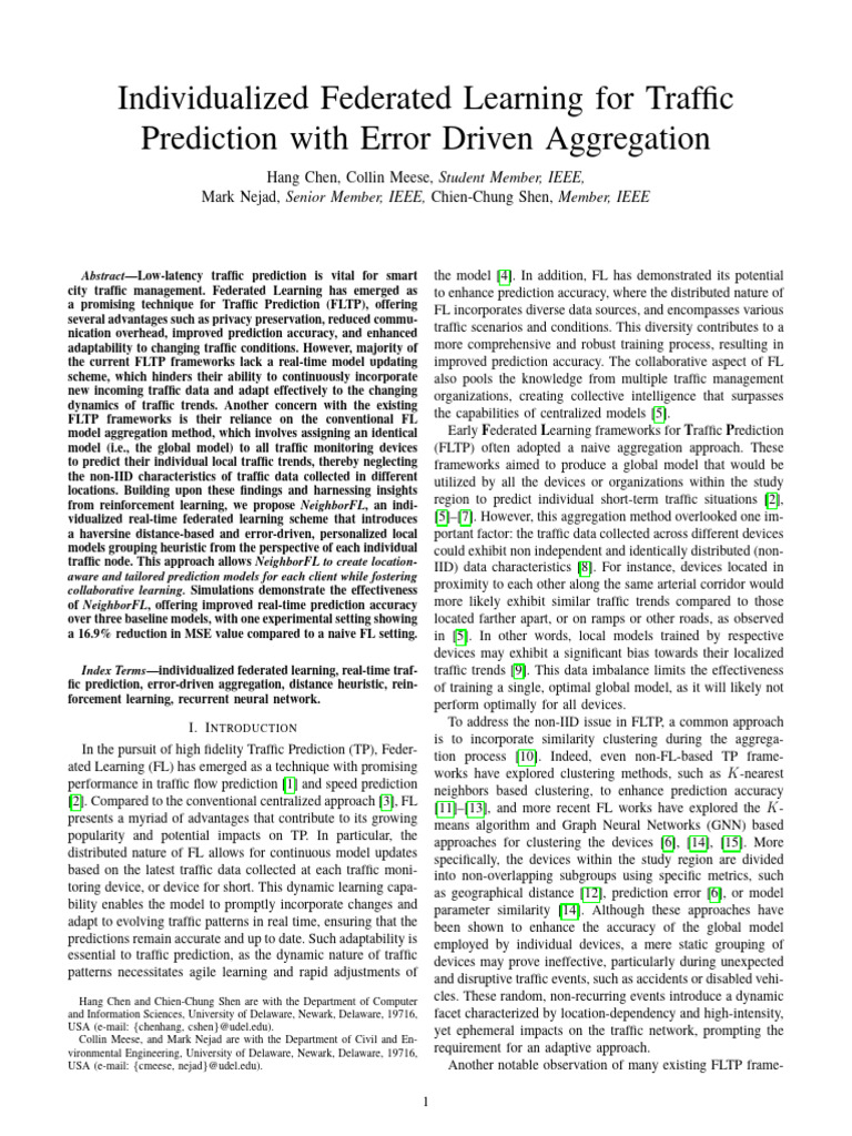 Individualized Federated Learning For Traffic Prediction With Error ...