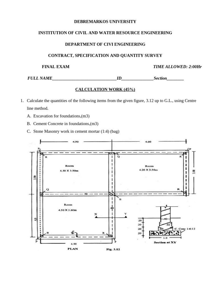 Civil Engineering Quantity Survey Exam | PDF | Concrete | Foundation ...