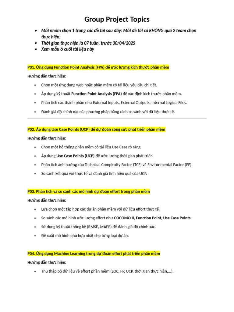 Group Project Topics | PDF