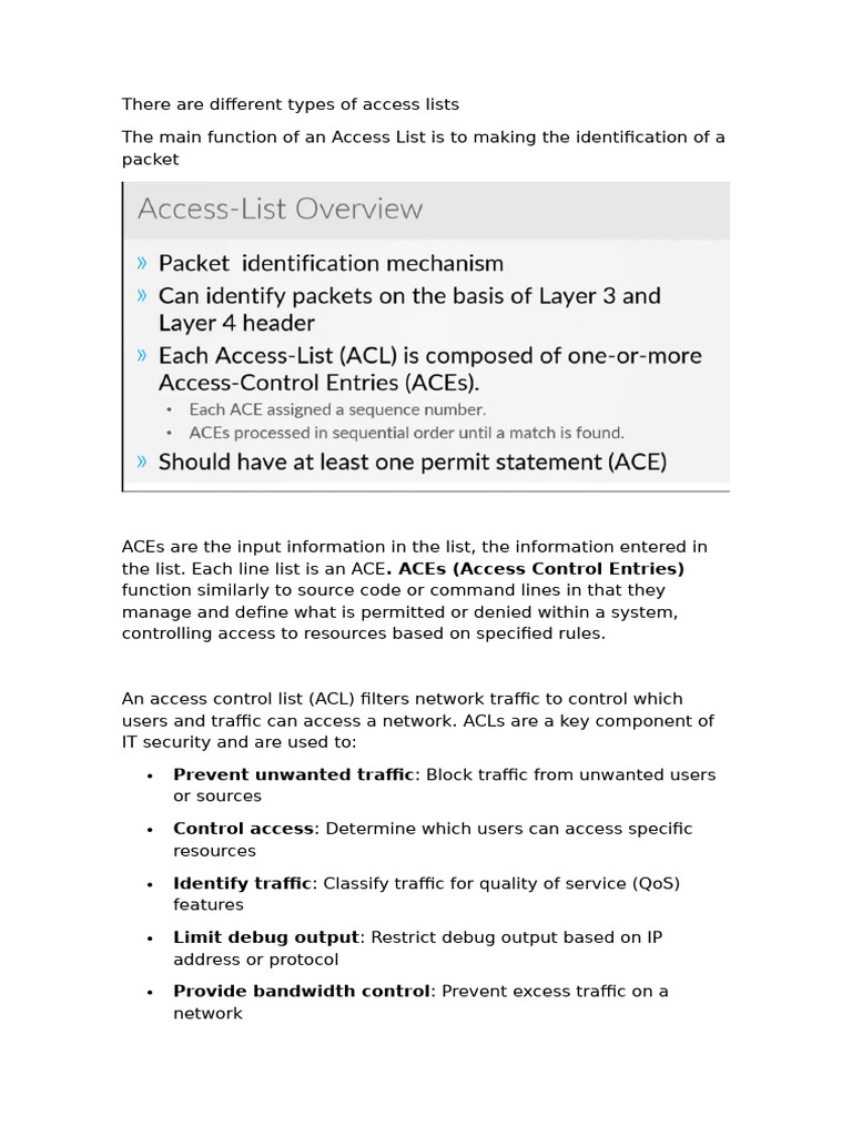 Types and Functions of Access Lists | PDF