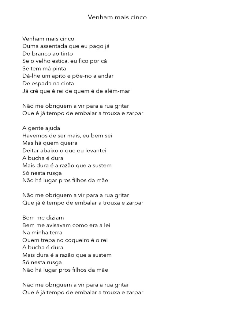 Venham Mais Cinco: Letra e Temas | PDF