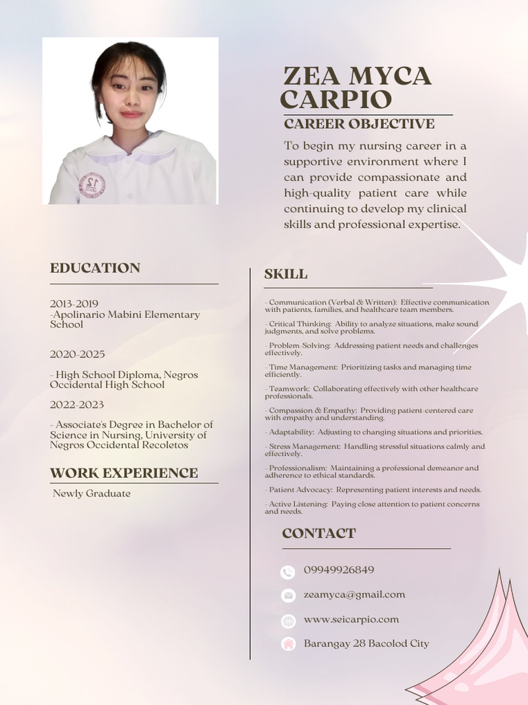 Nursing Graduate Resume of Zea Myca | PDF | Nursing | Cognition