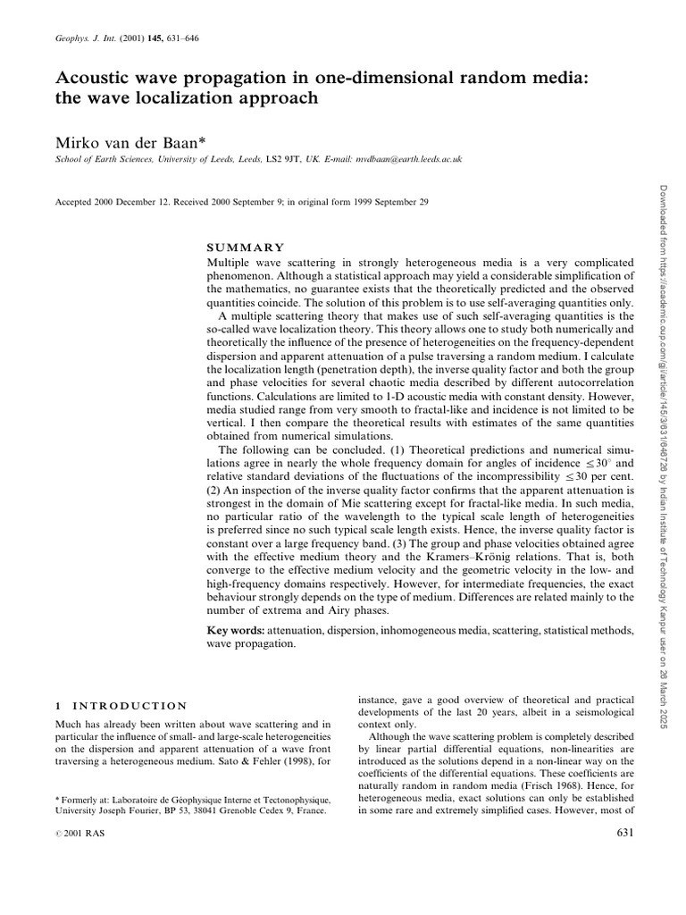 Acoustic Wave Propagation in One-Dimension | PDF | Waves | Scattering