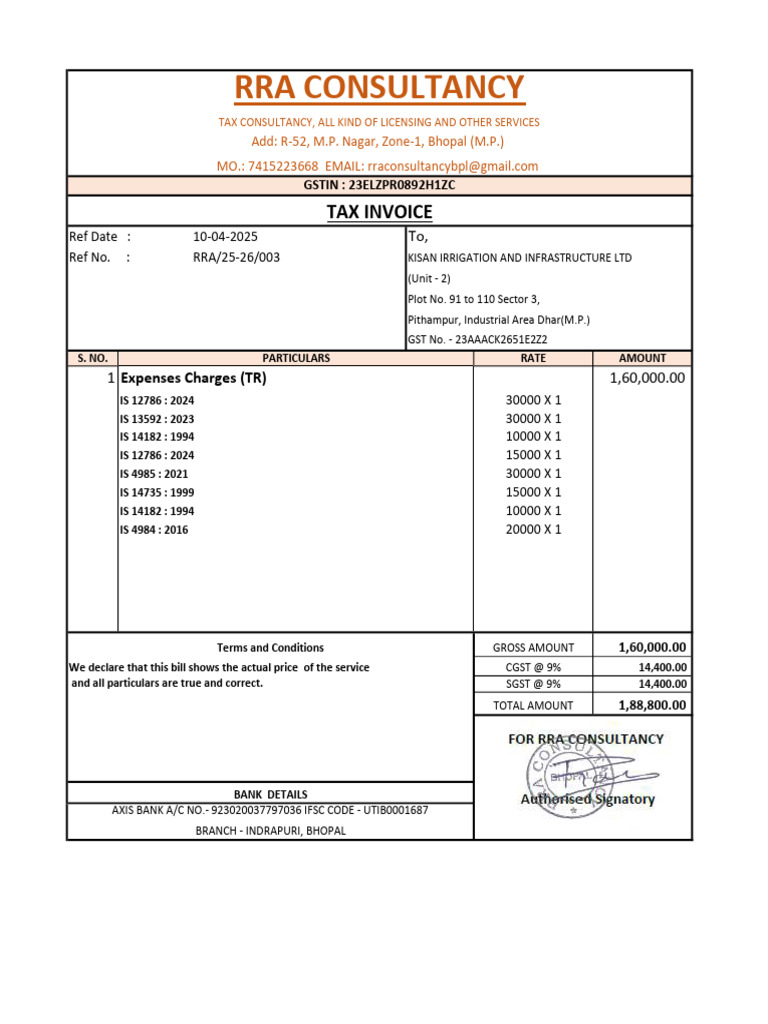 Tax Invoice for Kisan Irrigation Services | PDF | Governance | Trade