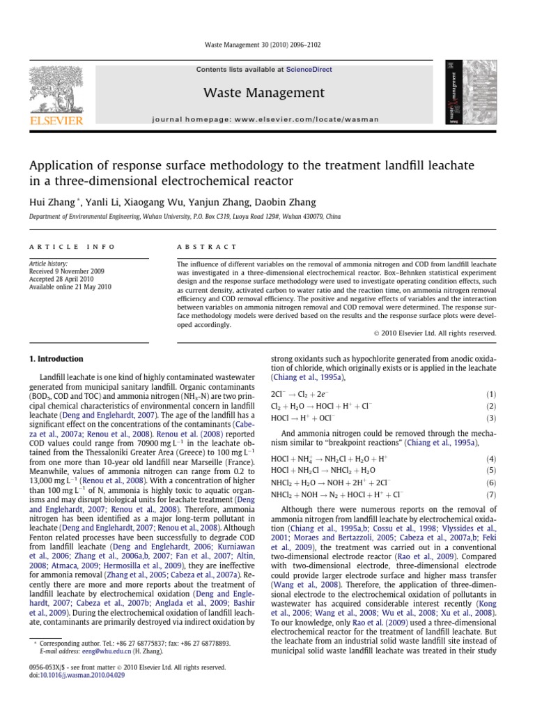 Application of Response Surface Methodology To The Treatment Landfill ...