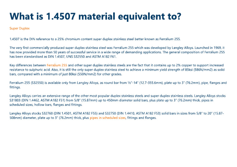 1.4507 Material Equivalent | PDF