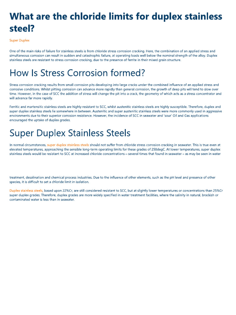 Chloride Limits For Duplex Stainless Steel | PDF
