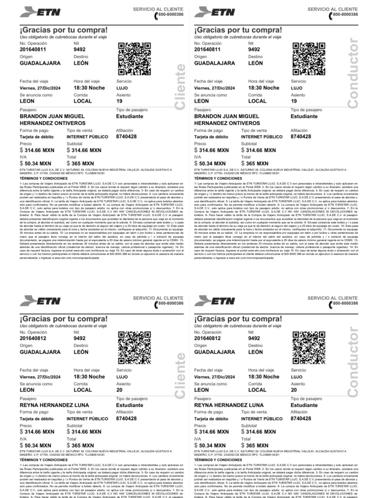 Boleto de Autobús ETN: Guadalajara a León | PDF | Pasajero