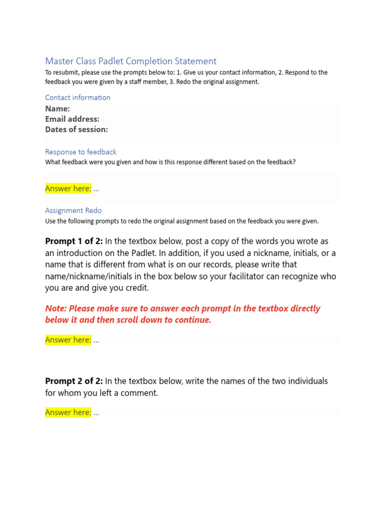Padlet Completion Statement Resubmission - PDF Version | PDF