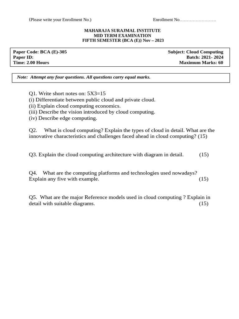 CC Mid Term Question Paper | PDF
