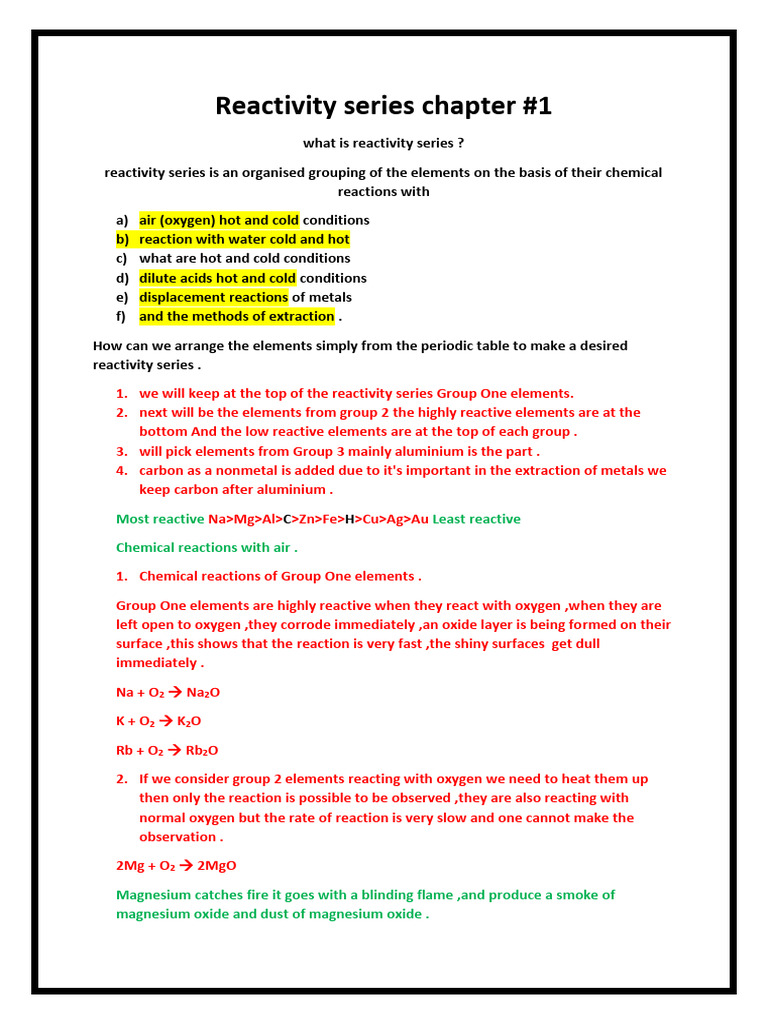 Understanding the Reactivity Series | PDF | Redox | Magnesium