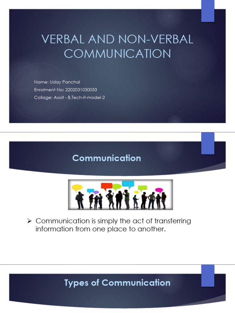Verbal and Non-Verbal Communication Overview | PDF | Nonverbal ...