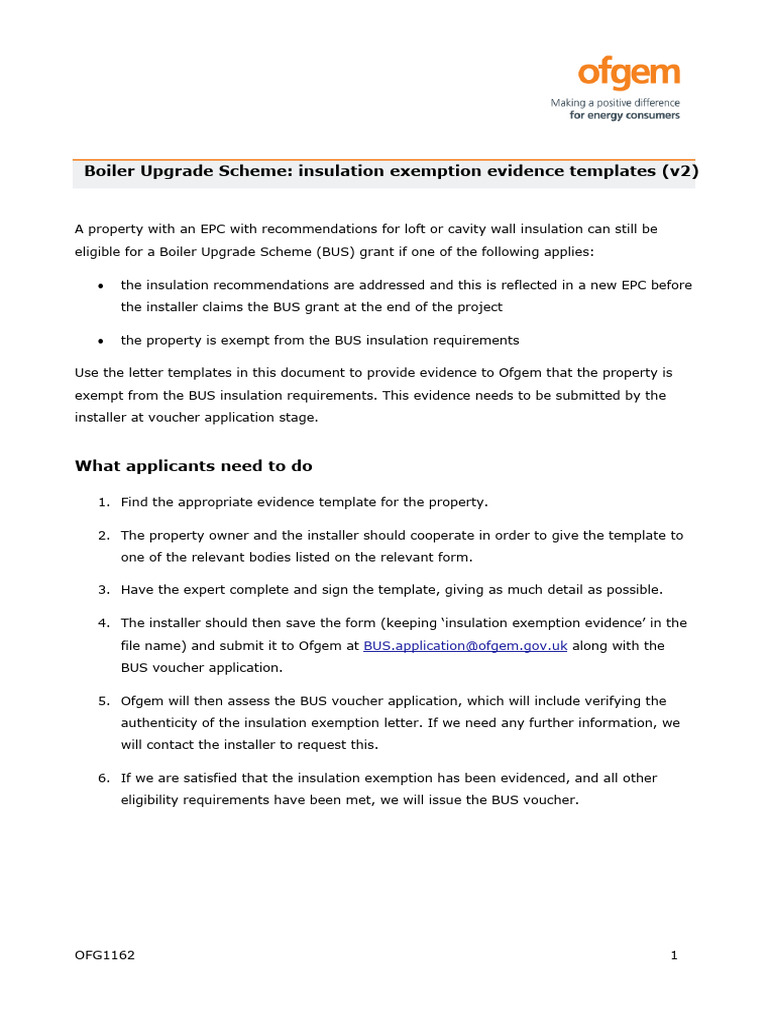 Boiler Upgrade Scheme Exemption Templates | PDF | Building Insulation