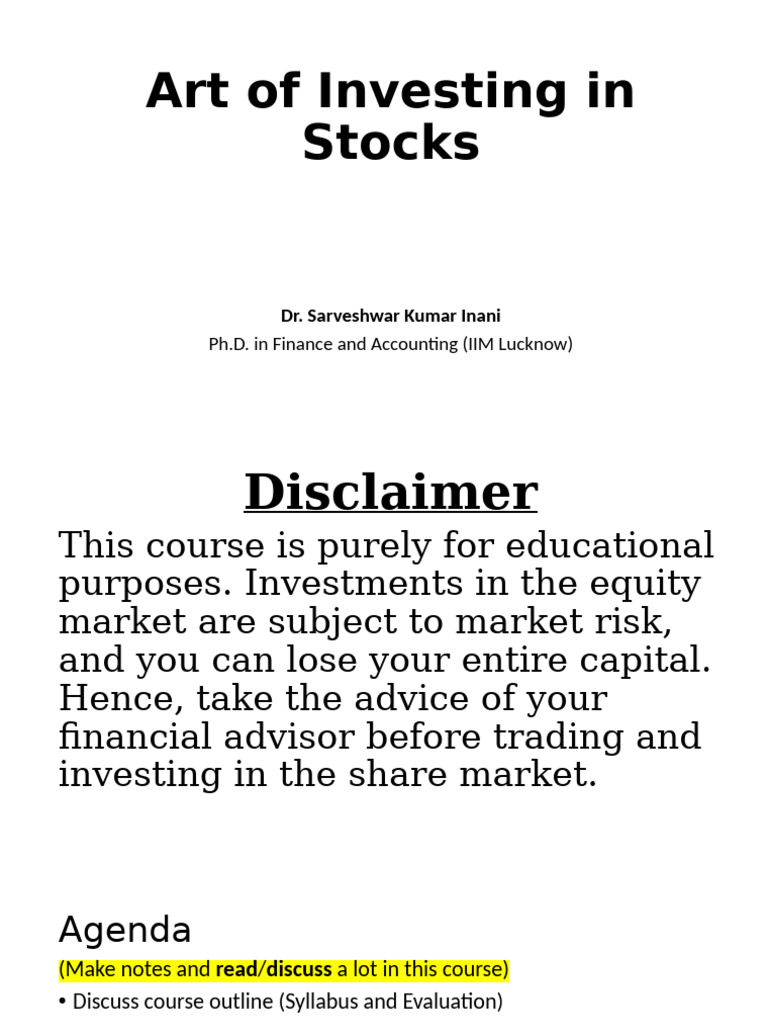Investing in Stocks: Course Overview | PDF