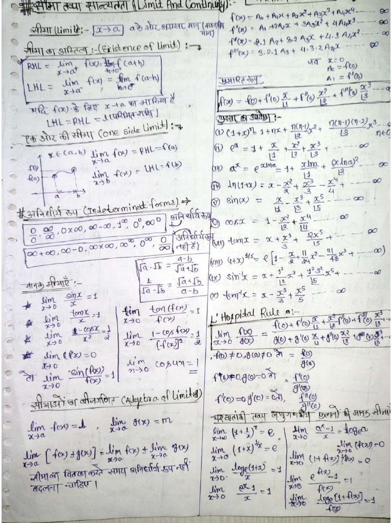 Limit and Continuity Short Notes | PDF