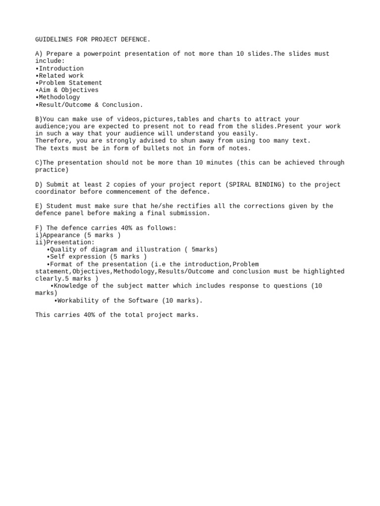 Project Defence Presentation Guidelines | PDF