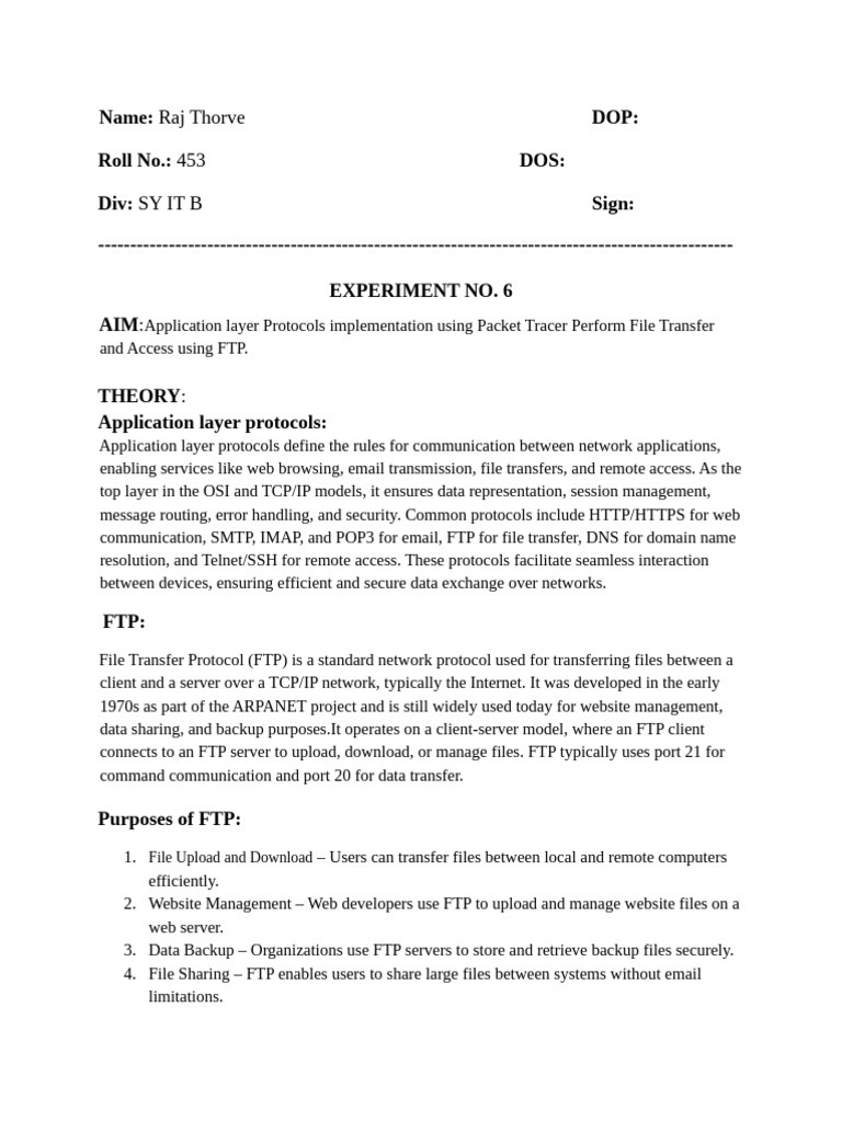 Exp (Cns6) | PDF | File Transfer Protocol | Computer Network