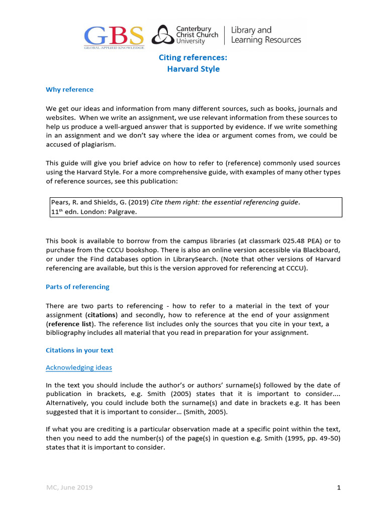 CCCU Harvard Referencing Guide | PDF | Citation | Writing