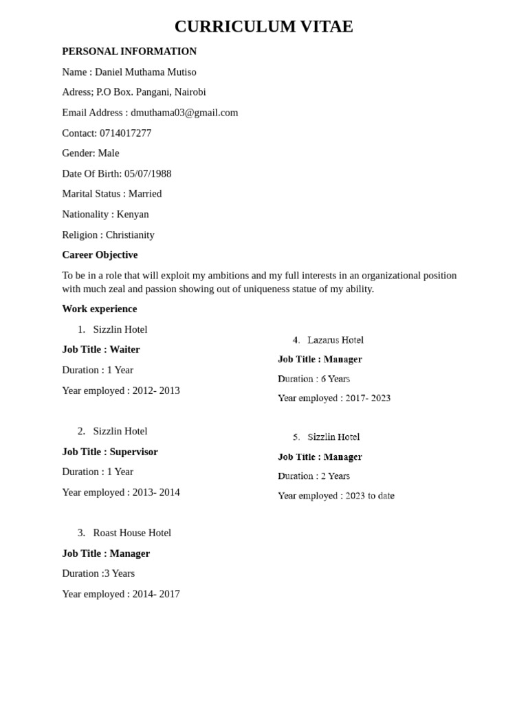 Daniel Mutiso's Professional CV | PDF