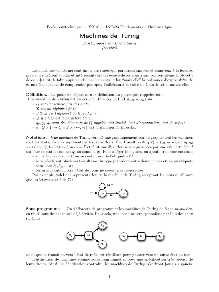 Machines de Turing : Concepts et Exemples | PDF | Programmation ...