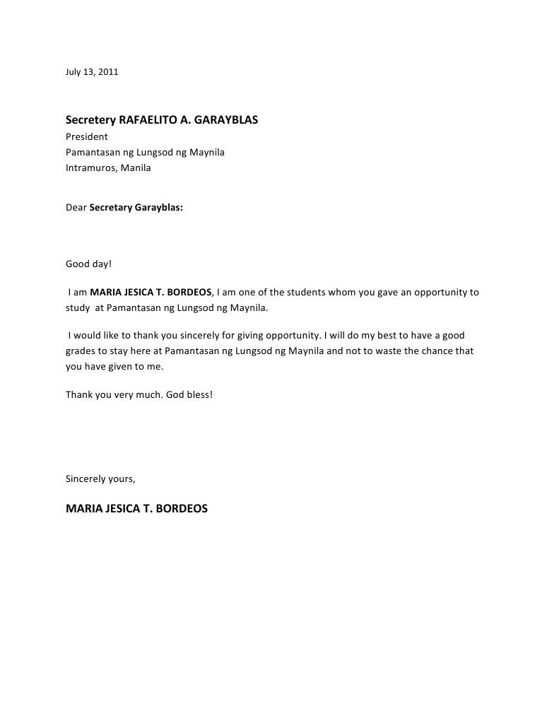 Thank You Letter to Secretary Garayblas | PDF | Social Science | Home ...
