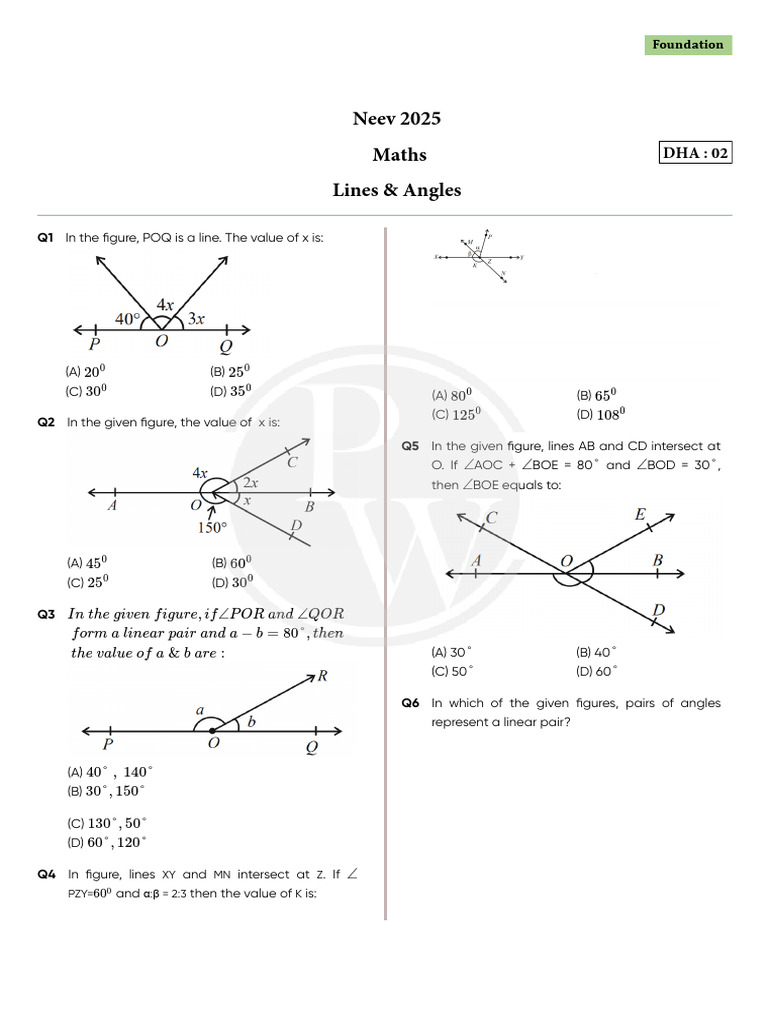 Neev 2025 Maths Lines & Angles: in The Given If POR and QOR Form A ...