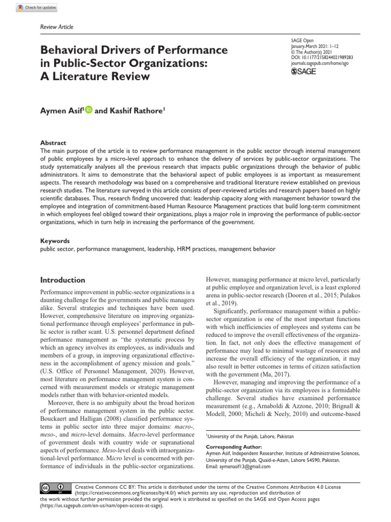 Week5 - Asif Rathore 2021 Behavioral Drivers of Performance in Public ...