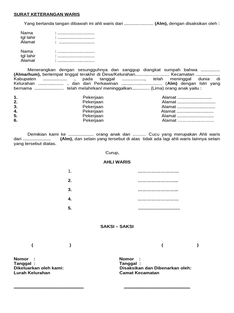 Surat Keterangan Ahli Waris 2017 | PDF