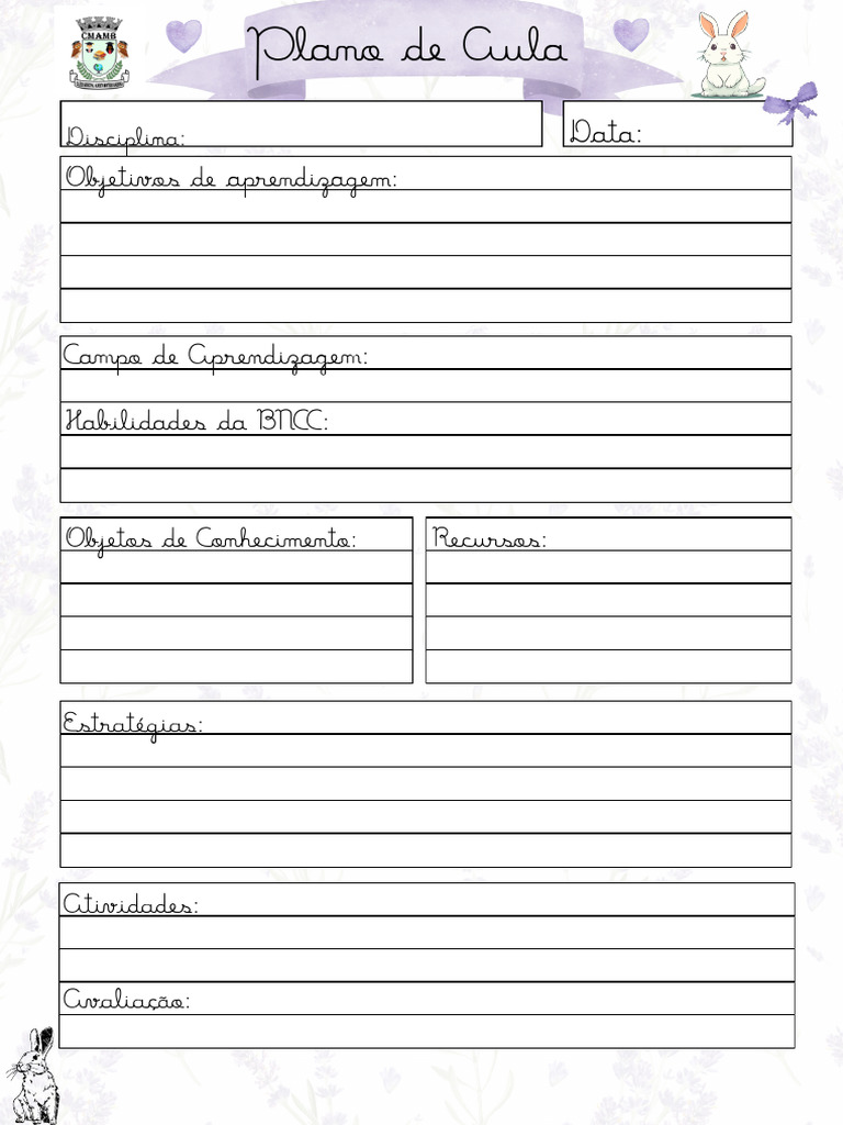 Em Branco Formato para Impressão Simples Plano de Aula | PDF