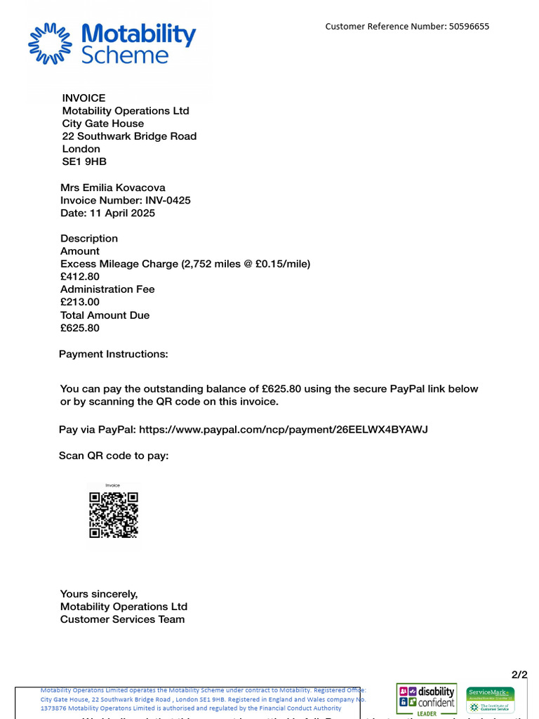 Invoice for Excess Mileage Charge | PDF