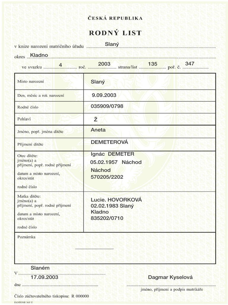 Rodný List Aneta | PDF