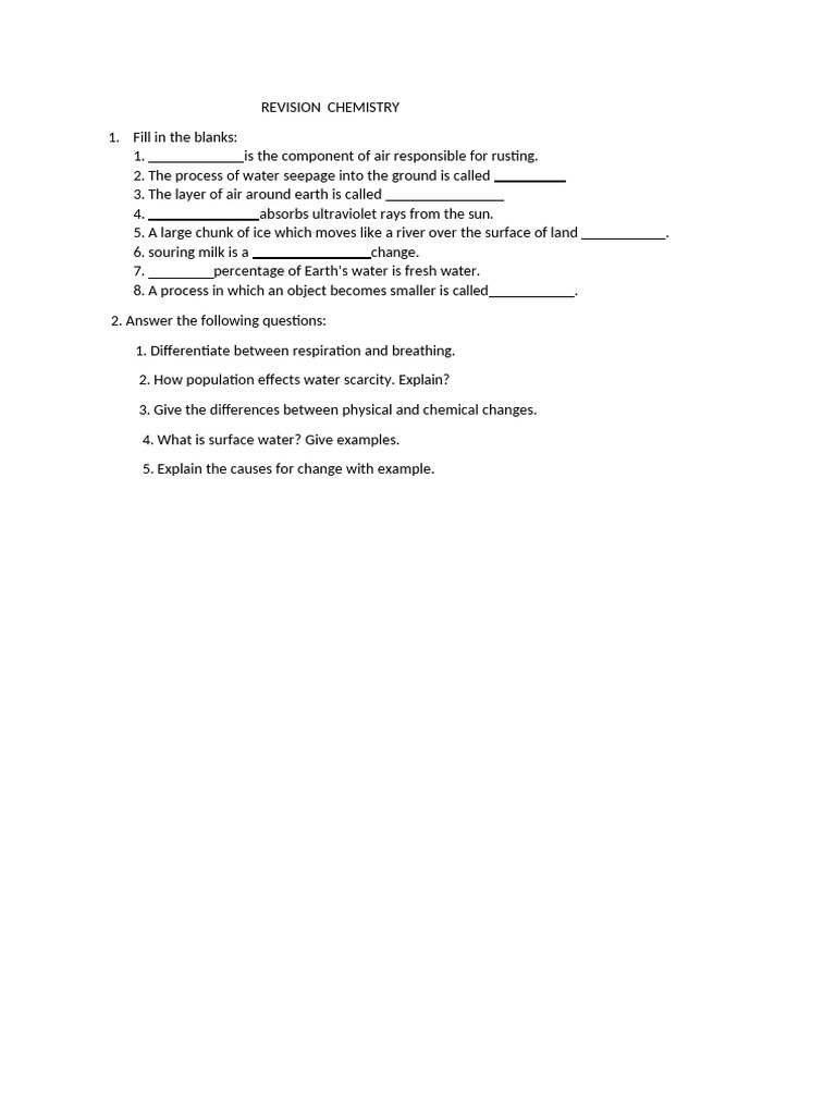 Chemistry Revision Questions and Answers | PDF
