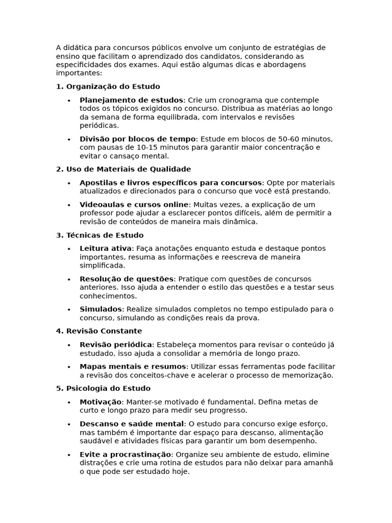 Dicas de Estudo para Concursos Públicos | PDF | Tempo | Aprendizado