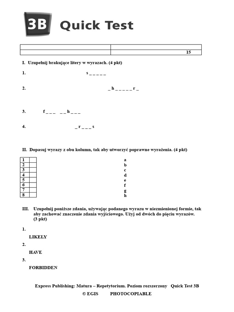 Matura Repetytorium PR Quick Test 3B | PDF