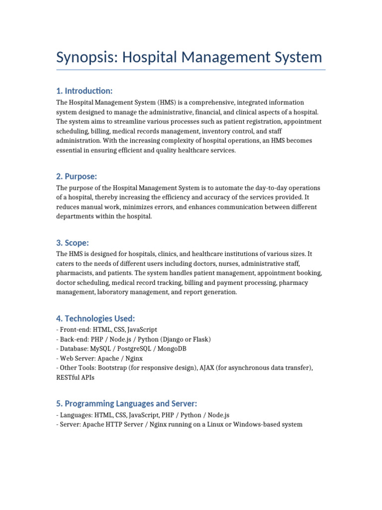 Hospital Management System Overview | PDF | Computing | Software