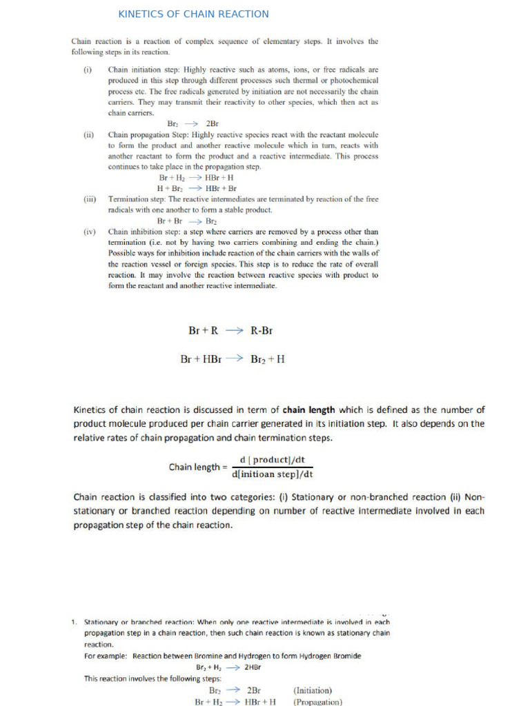 Chain Reaction Kinetics | PDF