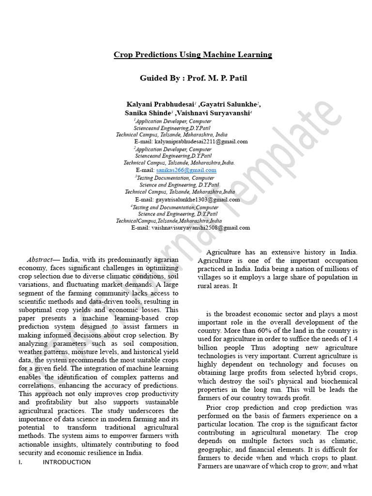 Machine Learning for Crop Prediction | PDF | Machine Learning | Agriculture