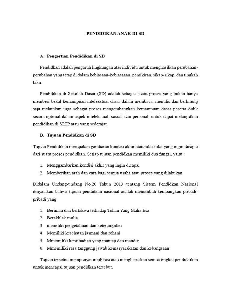 Pendidikan Anak di Sekolah Dasar | PDF