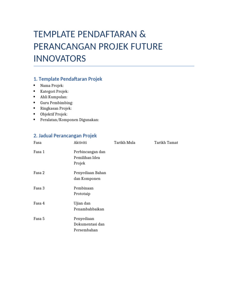 Template Pendaftaran Perancangan Projek | PDF