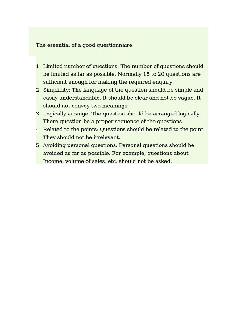 Features of Good Questionannaire | PDF