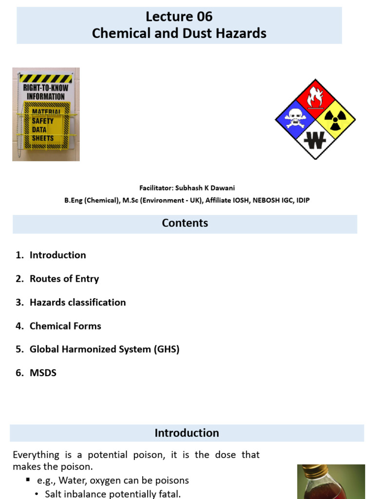 Chemical and Dust Hazards Overview | PDF | Toxicity | Occupational ...