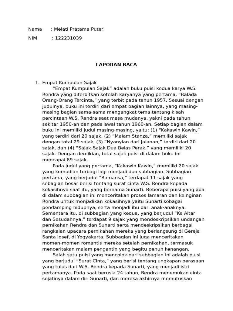 Analisis Empat Kumpulan Sajak Rendra | PDF