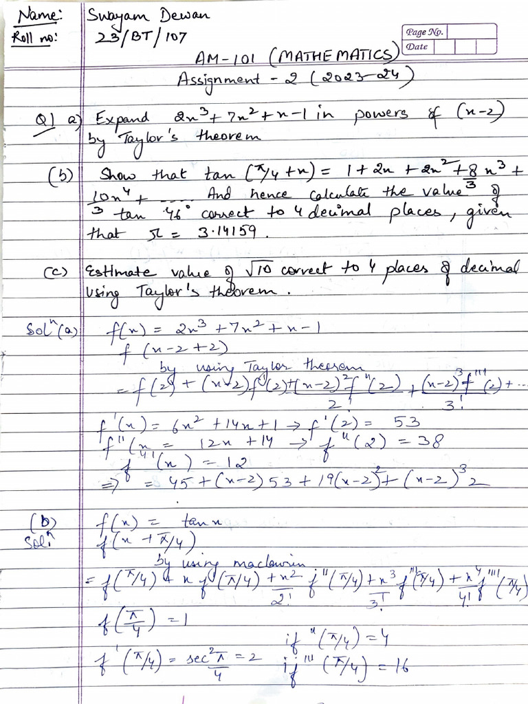 AM 101 (Assignment 2) Swayam Dewan (BT 107) | PDF