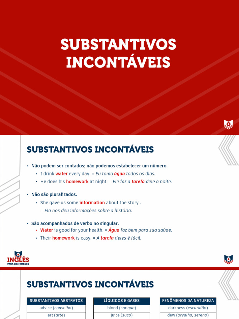 Substantivos Incontáveis em Inglês | PDF
