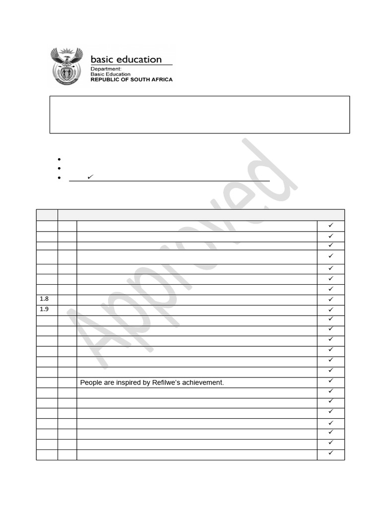 Grade 9 English FAL Marking Guidelines | PDF
