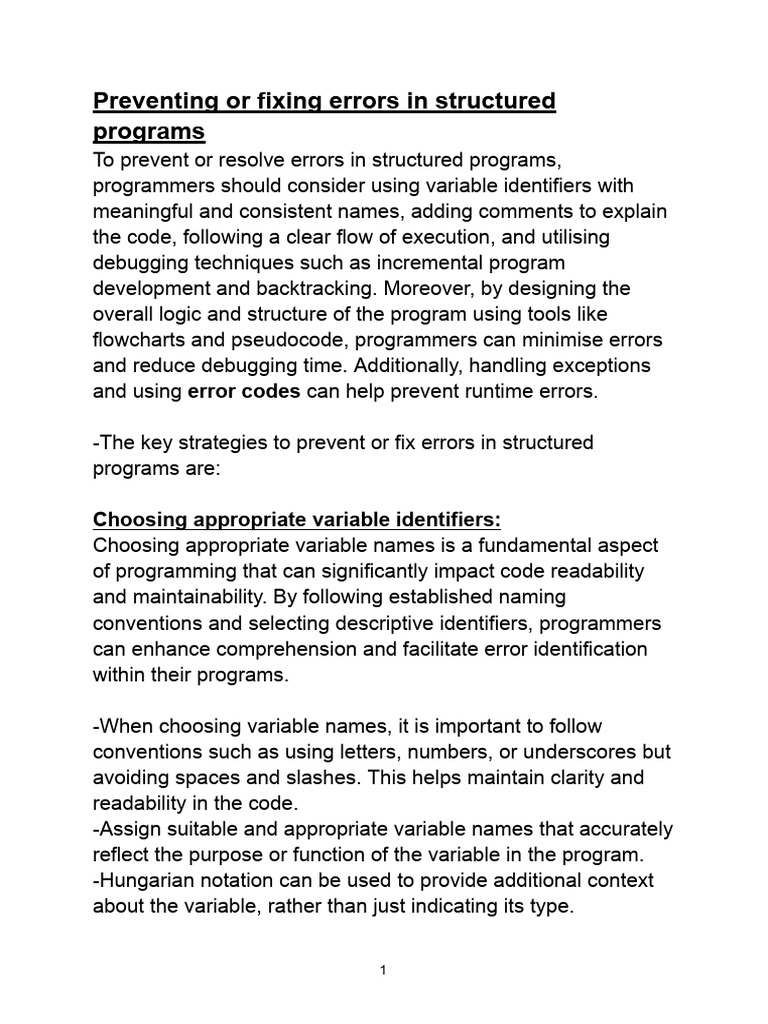 Error Prevention in Structured Programs | PDF | Debugging | Computer ...