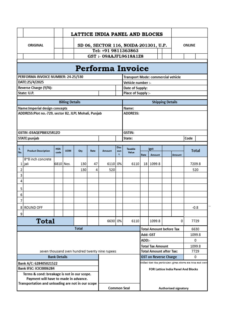 Imperial Design Concepts - PI | PDF | Taxes | Sales