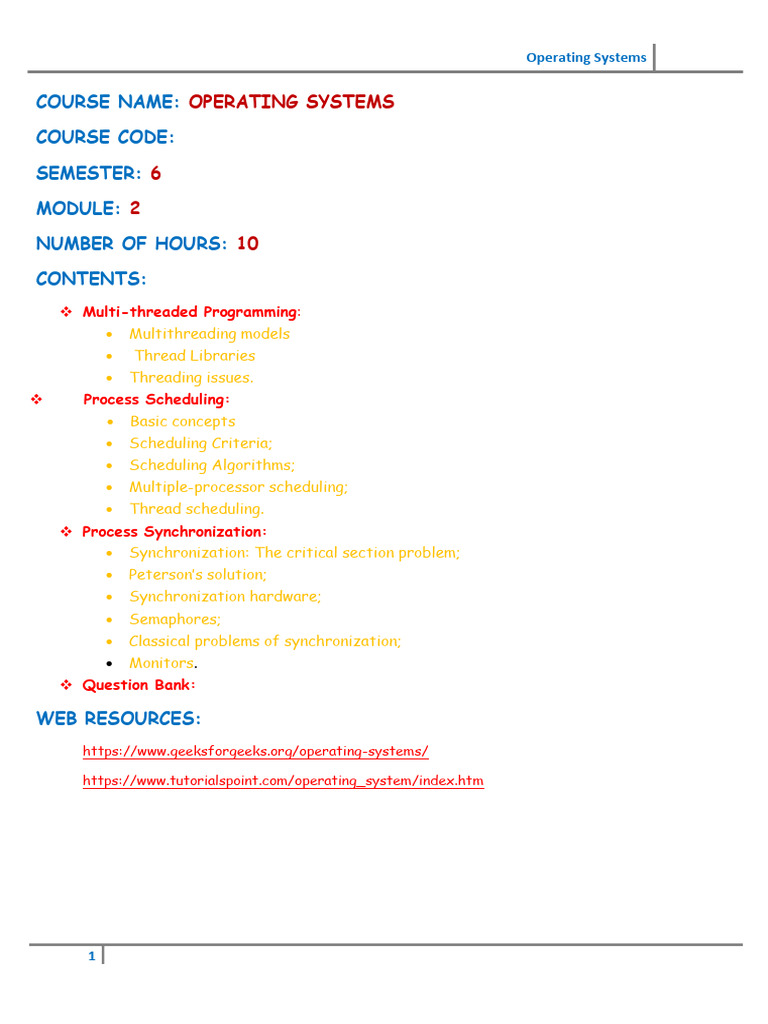 Multithreaded Programming in Operating Systems | PDF | Thread ...