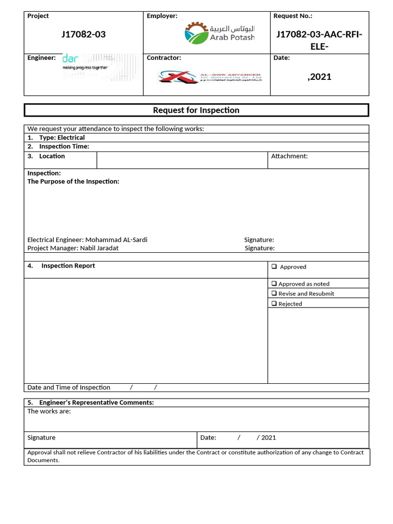 Electrical Inspection Request J17082-03 | PDF